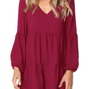 813. Amoretu Versatile & Flowy Tunic Swing Shift Burgundy Dress